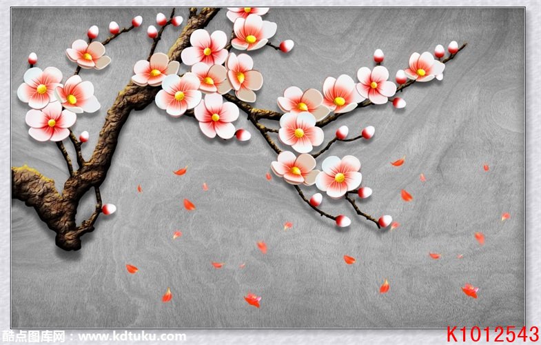 k1012543新中式浮雕梅花花朵背景墙壁画
